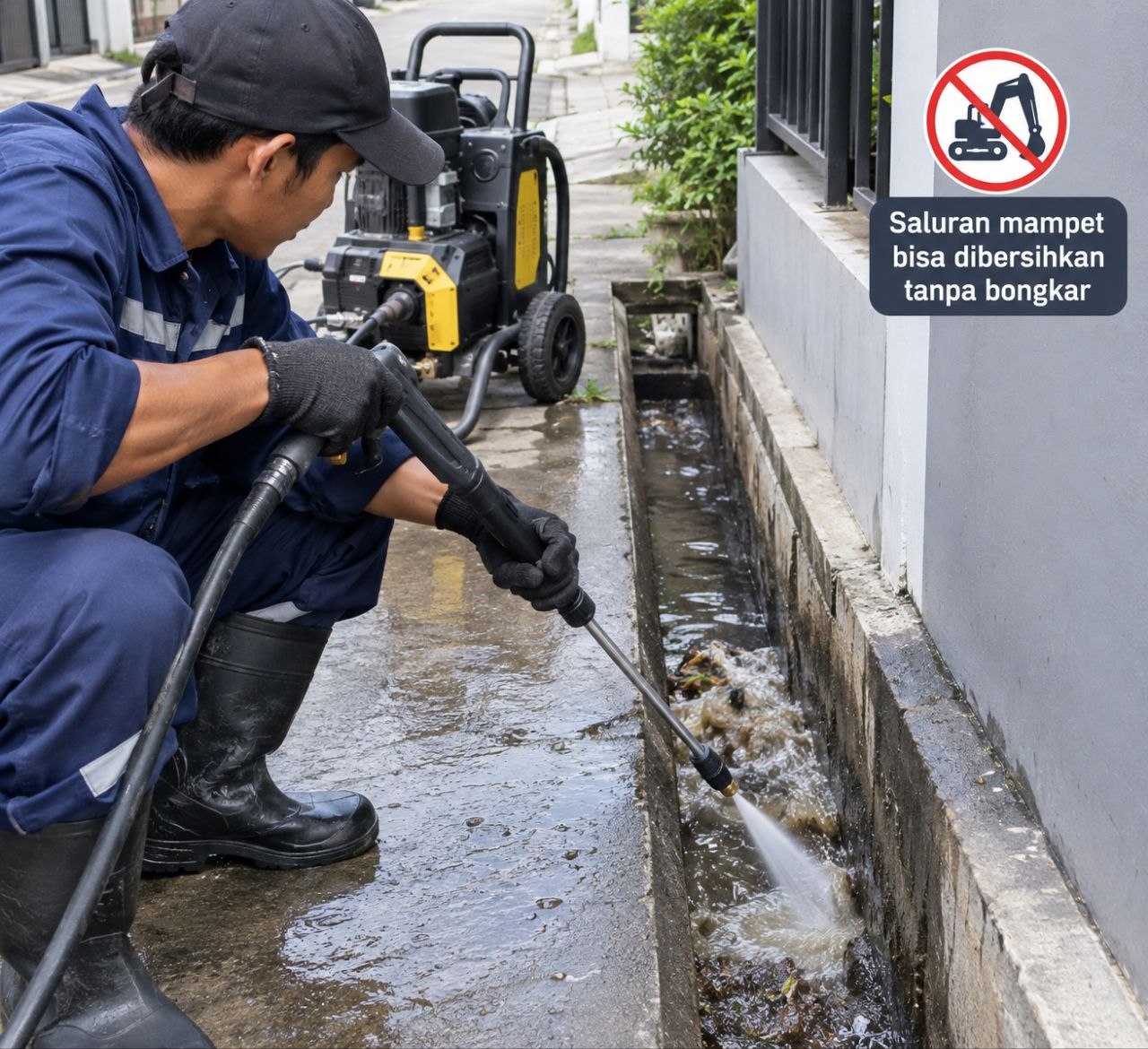 Teknisi profesional pelancar saluran mampet Jasa Saluran Mampet Jebres Solo — Layanan Pipa Mampet 24 Jam